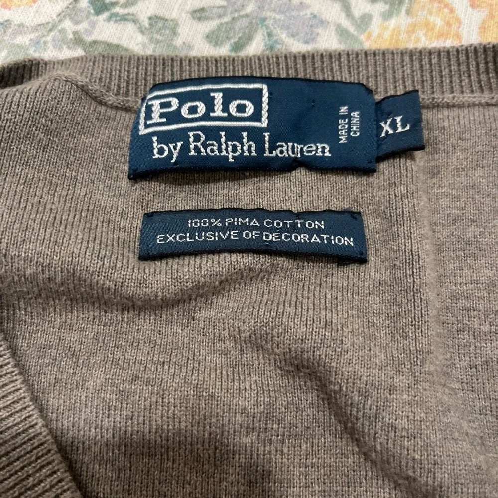 Vintage Polo Ralph Lauren Pima Cotton Sweater Vest Mens XL Gray V Neck Classic